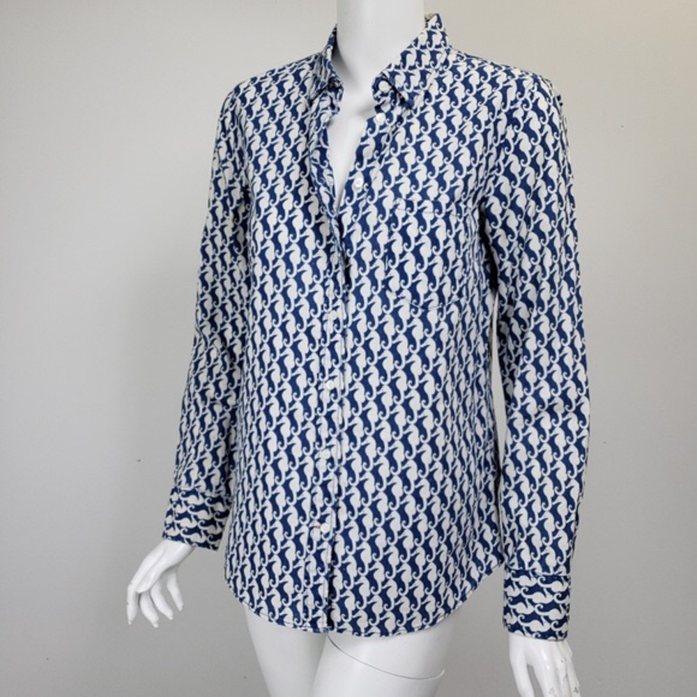 JCREW Linen Boy Fit Shirt with Seahorse Print